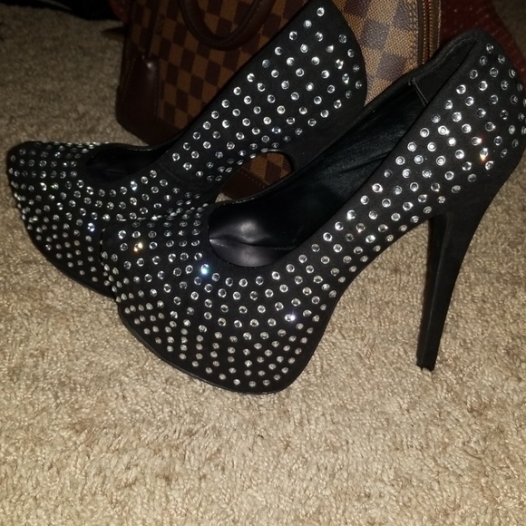 Black RHINESTONES DIAMONDS SHINY sexy 6 INCH HEELS - Picture 3 of 8